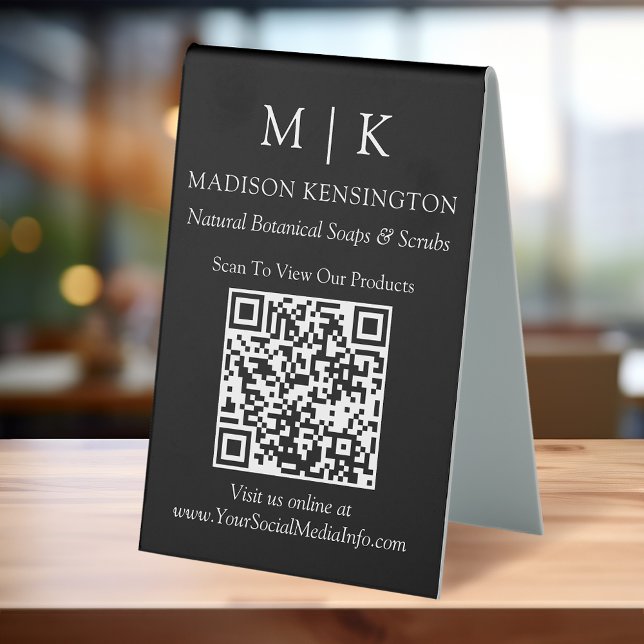 Plaque De Table Monogramme ou ajouter un logo Business QR Code noi (Edit to Customize text, colors and more.)