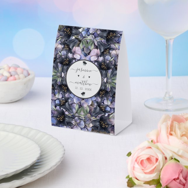 Plaque De Table Moody Black Floral Classic Couple Names Wedding (Insitu (mariage))