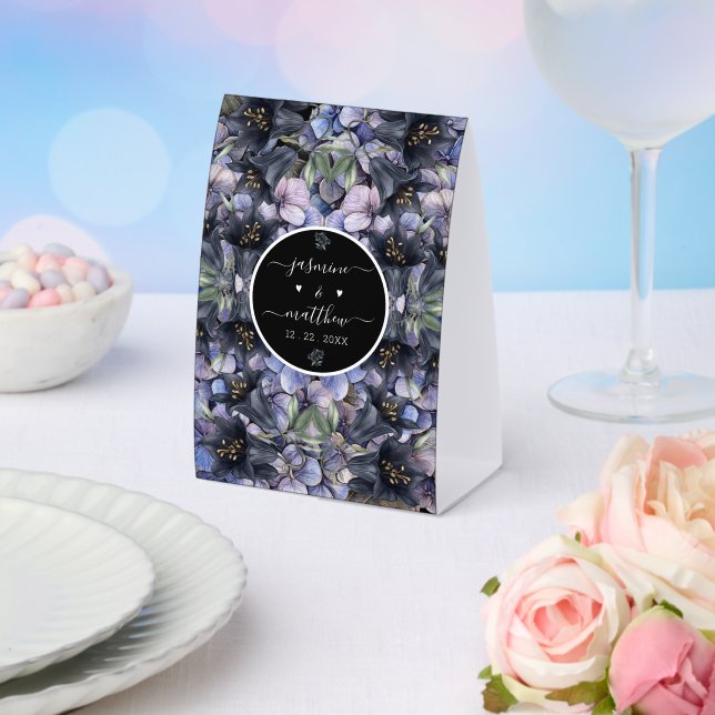 Plaque De Table Moody Black Floral Classic Couple Names Wedding (Insitu (mariage))