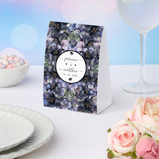 Plaque De Table Moody Black Floral Classic Couple Names Wedding (Insitu (mariage))