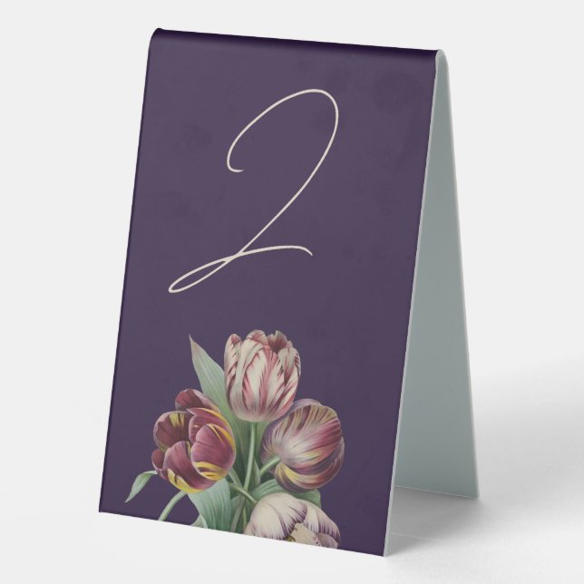Plaque De Table Moody Purple Tulips Mariage Numéro de table (Verso)