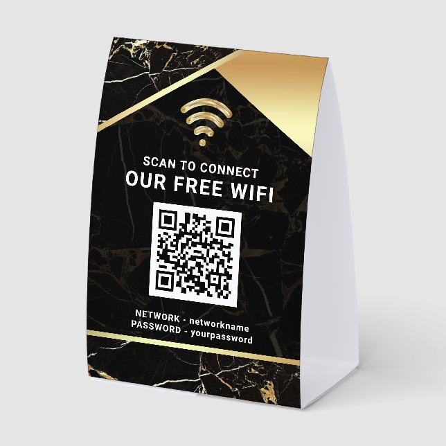 Plaque De Table Mot de passe de réseau Wifi Code QR Noir élégant (Recto)