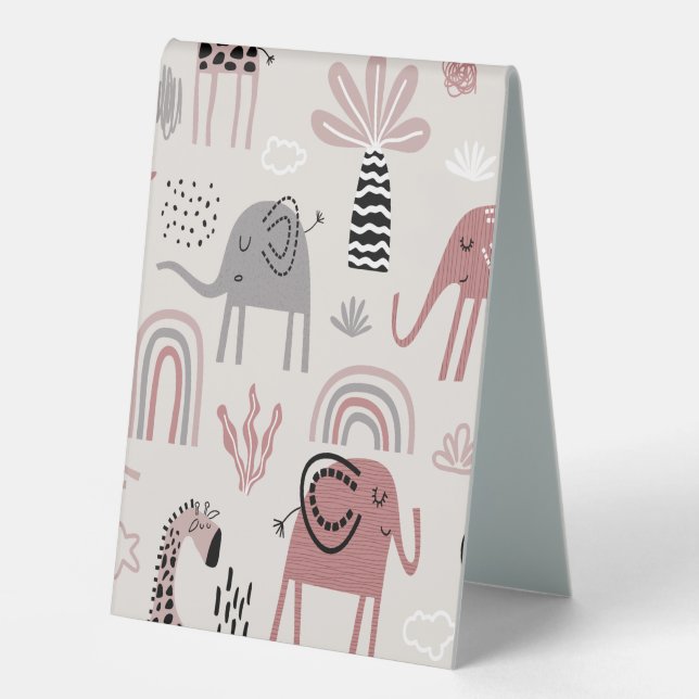 Plaque De Table motif avec de mignons éléphants et girafes géant (Recto)