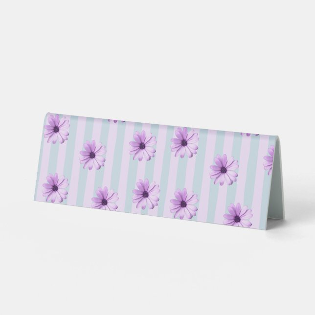 Plaque De Table motif de marguerite rayée de bleu et de violet (Recto)