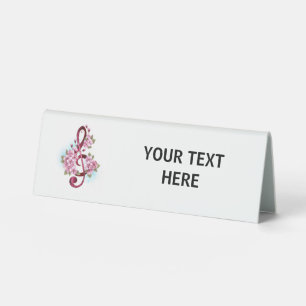 Plaque De Table Musical treble clef notes with sakura flowers