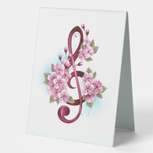 Plaque De Table Musical treble clef notes with sakura flowers