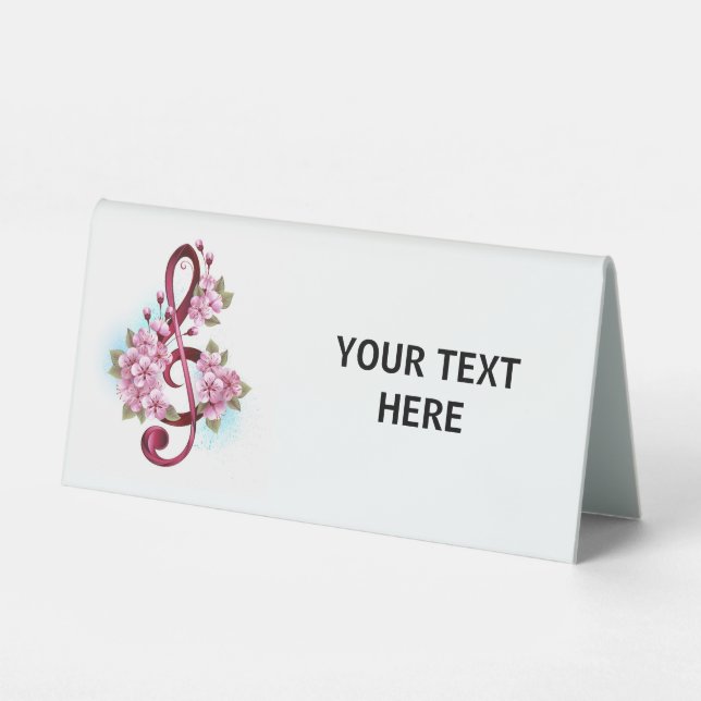 Plaque De Table Musical treble clef notes with sakura flowers (Recto)