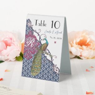 Plaque De Table Navy & Berry Berry Elegant Damask Peacock Mariage