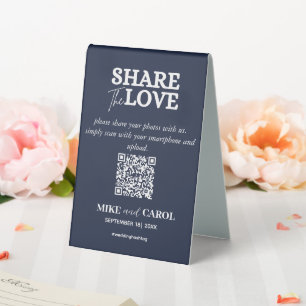 Plaque De Table Navy Blue Share The Love Photo Qr Code Mariage