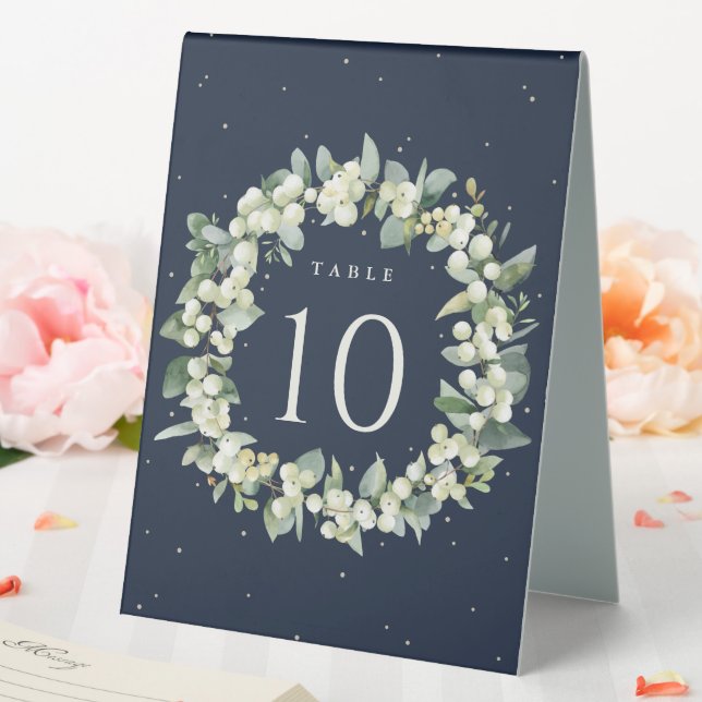 Plaque De Table Navy Snowberry+Eucalyptus Mariage Numéro de table (In SItu (Mariage))