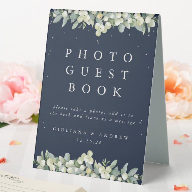 Plaque De Table Navy Snowberry+Eucalyptus Mariage Photo GuestBook (In SItu (Mariage))