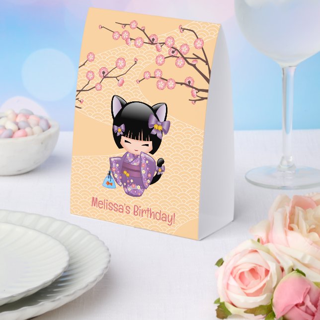 Plaque De Table Neko Kokeshi Cat Ears Geisha Girl Yellow (Insitu (mariage))