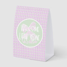 Nœud rose et bienvenue à bébé fille carreaux