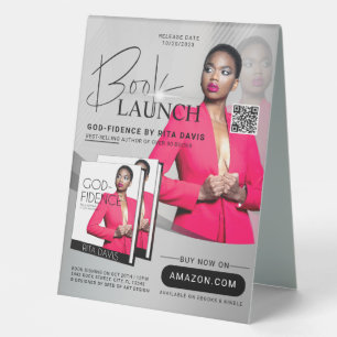 Plaque De Table Noir & Argent Auteur Livre Annonce de lancement