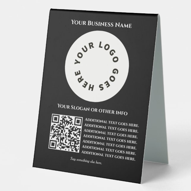 Plaque De Table Noir avec code QR ajoutez votre propre texte et lo (Recto)