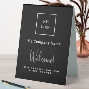 Plaque De Table Noir blanc logo entreprise nom heures d'ouverture