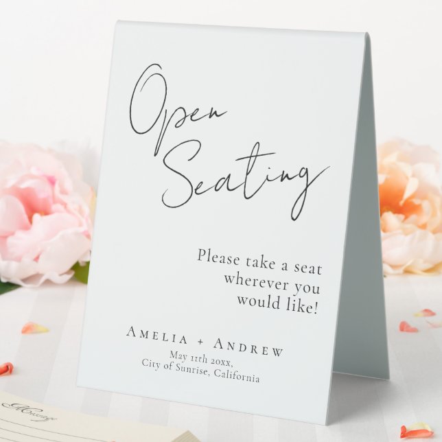 Plaque De Table Noir Blanc Script élégant Mariage Open Seating (In SItu (Mariage))