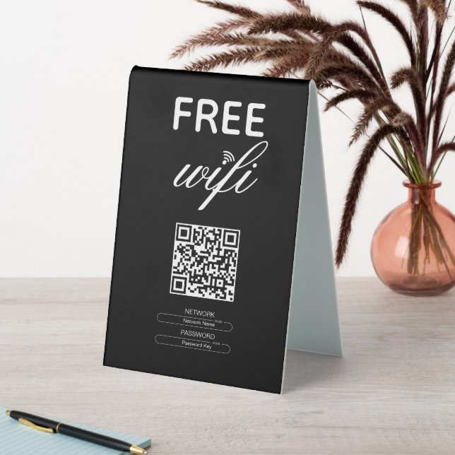 Plaque De Table Noir Blanc Simple Wi-Fi Gratuit QR Code Lieu (En SItu (Tableau))