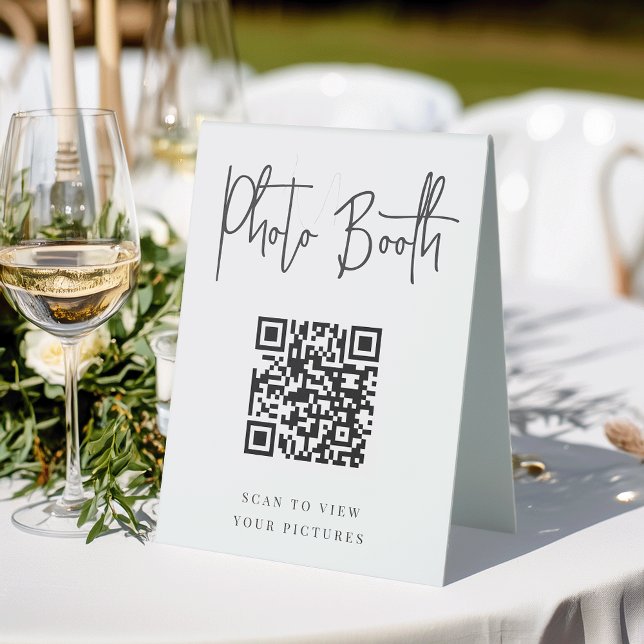 Plaque De Table Noir | Botte photo moderne manuscrite QR Code (Créateur téléchargé)