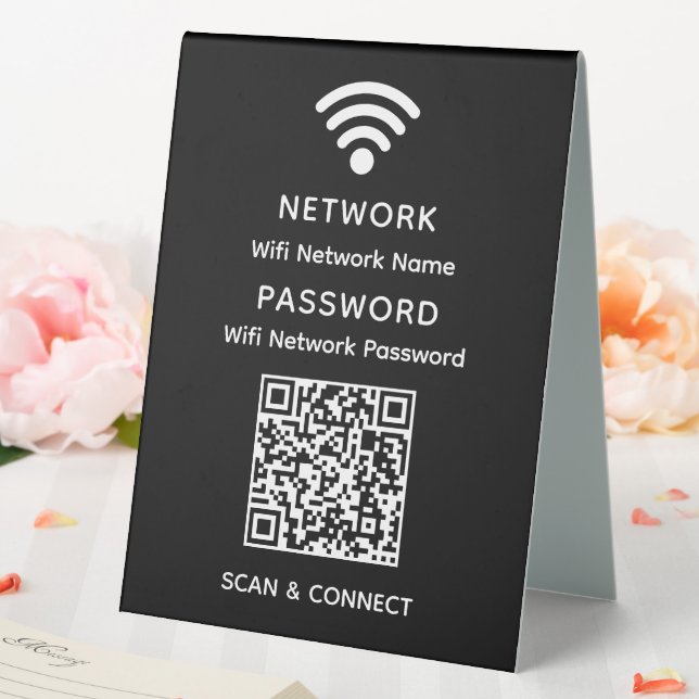 Plaque De Table Noir simple élégant Wifi Code QR Mot de passe rése (In SItu (Mariage))