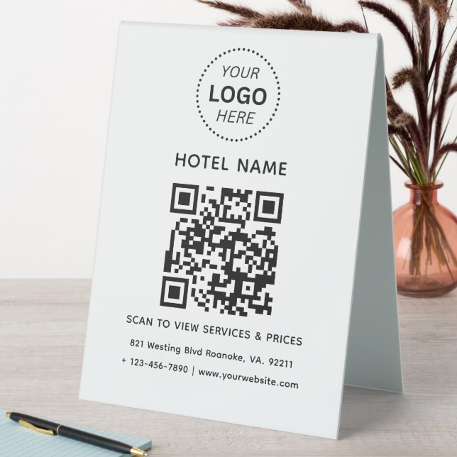 Plaque De Table Nom de l'hôtel Logo & Services de code QR Tarifs D (En SItu (Tableau))