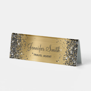 Plaque De Table Nom de l'huile d'or de Parties scintillant noire