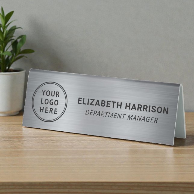 Plaque De Table Nom de logo d'entreprise en argent moderne (Modern Silver Business Logo Name Table Tent)