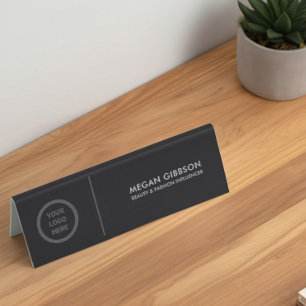 Plaque De Table Nom modifiable noir Modèle Logo Bureau d'affaires