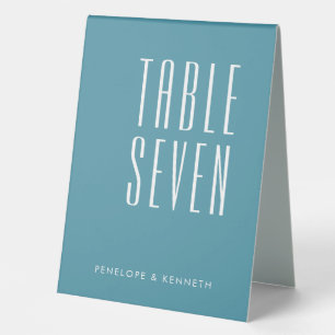Plaque De Table Noms personnalisés rétro simple Mariage Turquoise 