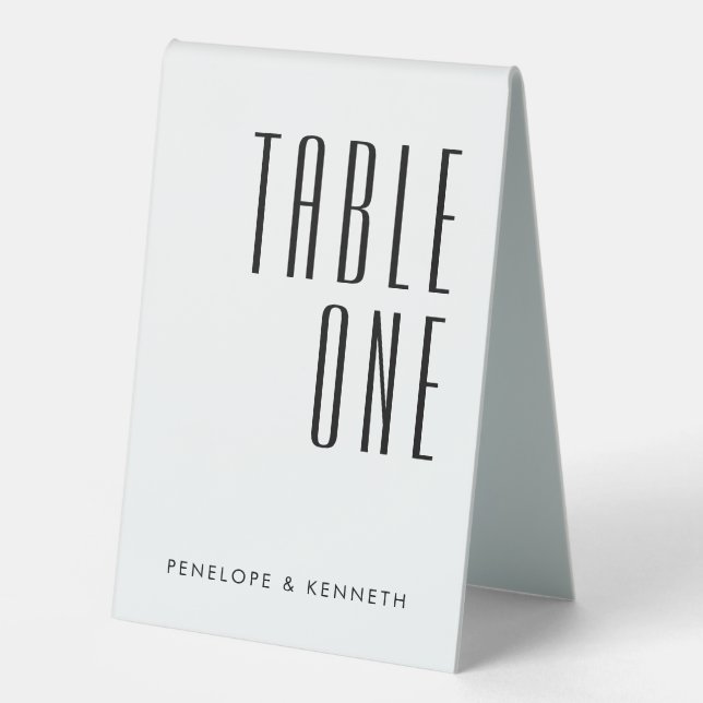 Plaque De Table Noms personnalisés simples rétro Mariage blanc uni (Recto)