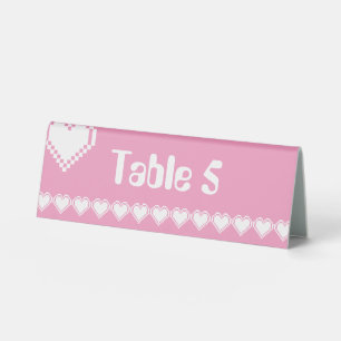 Plaque De Table Nos Coeurs 8 bits en Pétale Pink Table Tente Sign