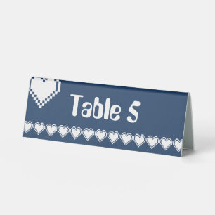 Plaque De Table Notre 8 bits Coeurs dans la marine Tente de table