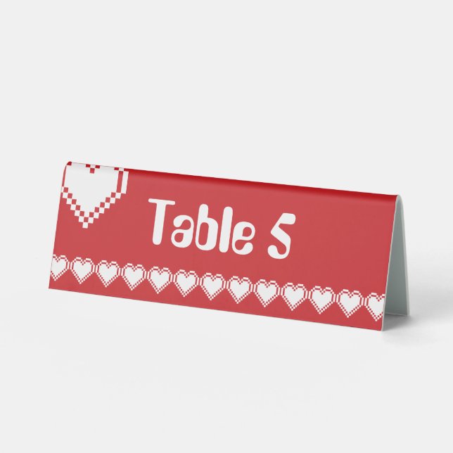 Plaque De Table Notre panneau de tente de table à cœurs 8 bits en  (Recto)
