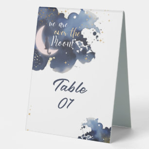 Plaque De Table Nous sommes au-dessus de la lune baby shower bleu