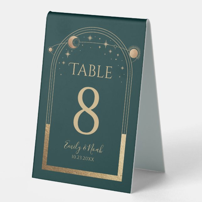 Plaque De Table Nuit étoilée verte céleste élégante de mariage de  (Recto)