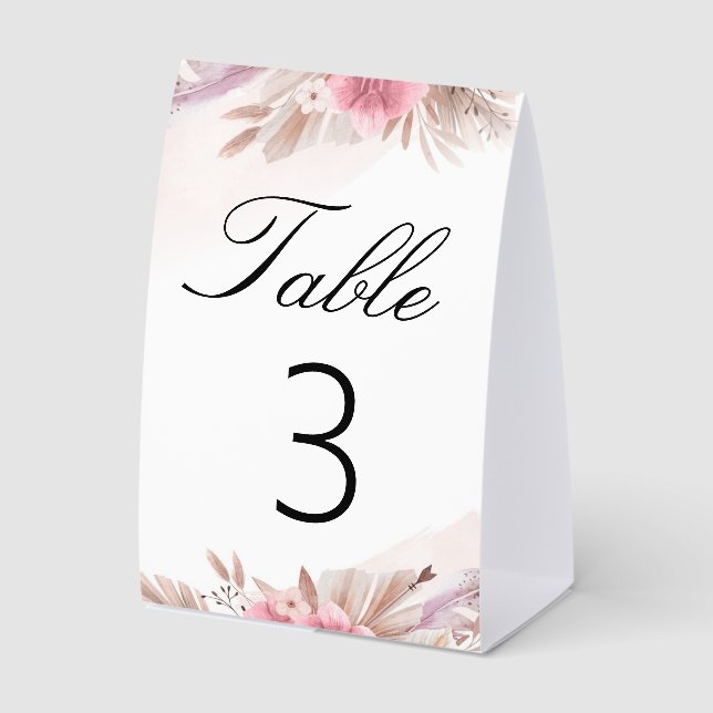 Plaque De Table Numéro de mariage Bohème Chic Rose Romantique & Ch (Recto)