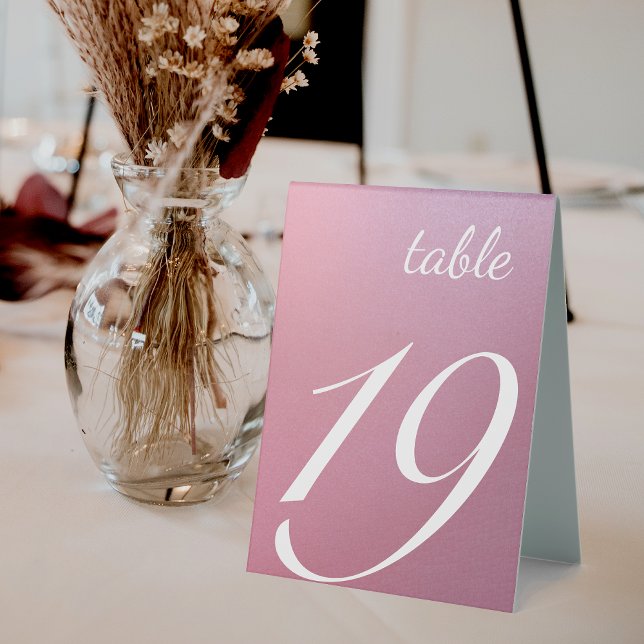 Plaque De Table Numéro de mariage élégant écriture pailletée rose (Elegant Script Glitter Pink Wedding Table Number Tent Sign)