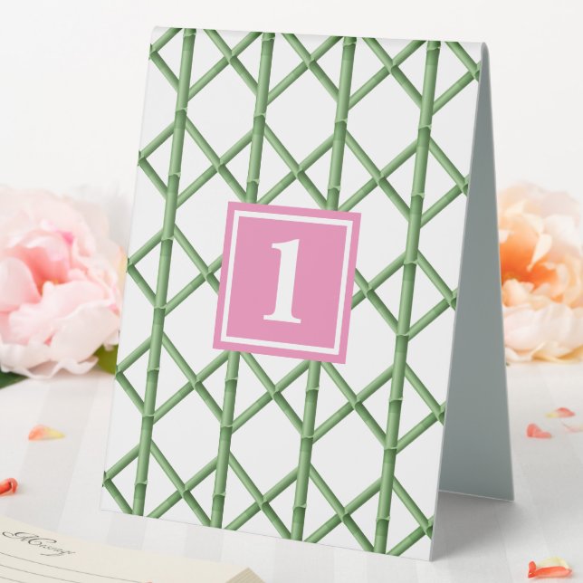 Plaque De Table Numéro de motif de bambou à treillis vert Preppy (In SItu (Mariage))