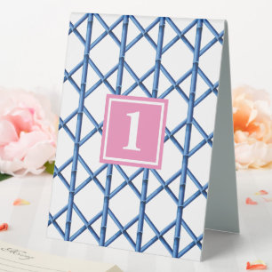 Plaque De Table Numéro de Motif de Preppy Blue Trellis Bamboo