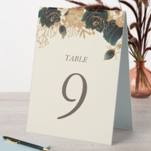 Plaque De Table Numéro de Rose d'émeraude or Aquarelle