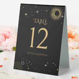 Plaque De Table Numéro de table céleste noire mystique de la lune