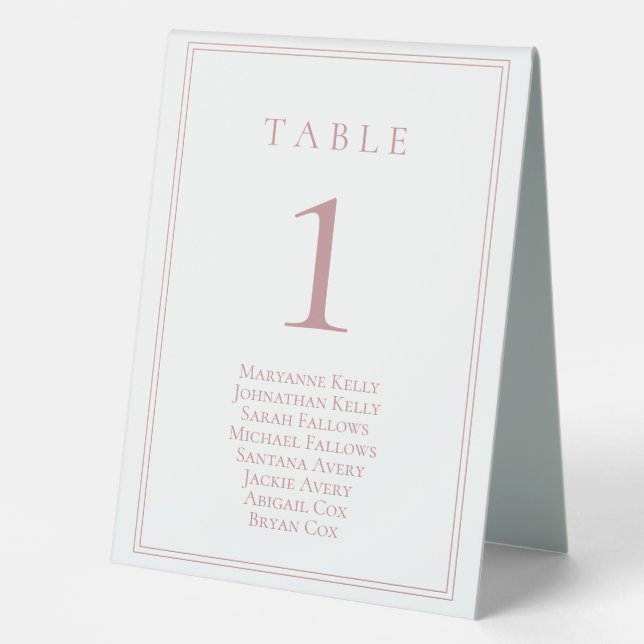 Plaque De Table Numéro de table classique Dusty Rose avec tableau  (Recto)