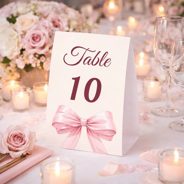 Plaque De Table Numéro de table de fête en ivoire avec ruban rose (Créateur téléchargé)