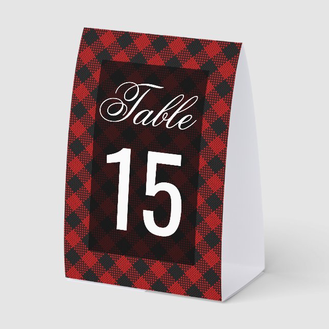 Plaque De Table Numéro de table de mariage à carreaux rouges moder (Recto)