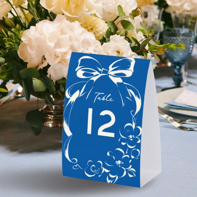 Plaque De Table Numéro de table de mariage à ruban fantaisiste ble (Créateur téléchargé)