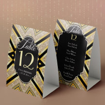 Numéro de table de mariage Art Déco Goldy avec nom