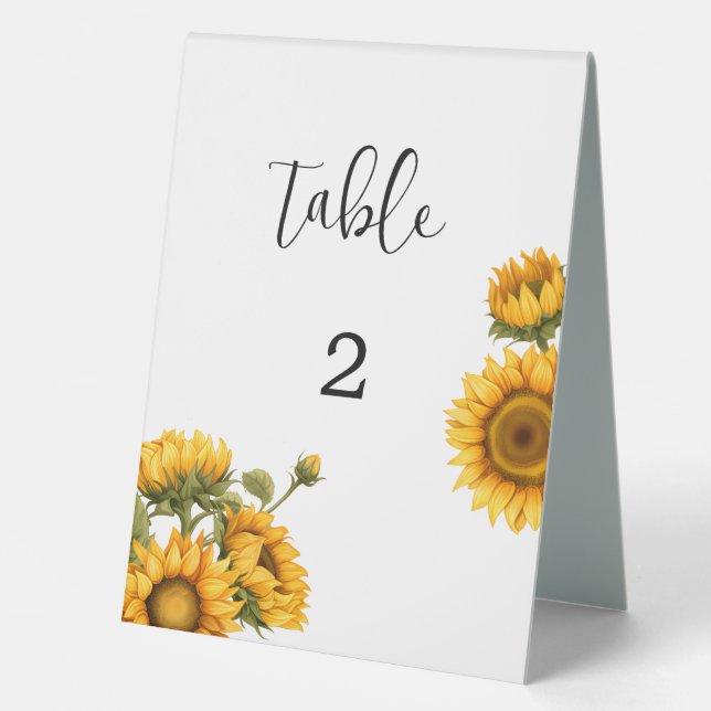 Plaque De Table Numéro de table de mariage aux tournesols ensoleil (Recto)