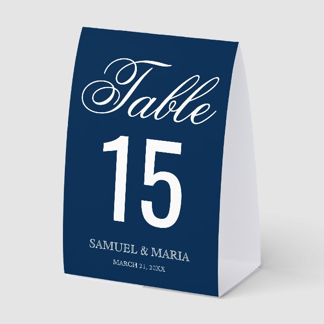 Plaque De Table Numéro de table de mariage bleu marine écriture él (Recto)