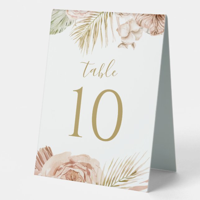Plaque De Table Numéro de table de mariage Boho Floral, Palmier et (Recto)