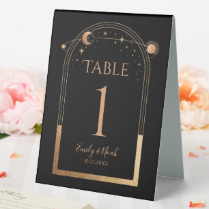 Plaque De Table Numéro de table de mariage céleste en or noir